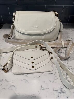 American Exchange White Leather Crossbody with Card Pouch and Adjustable Strap